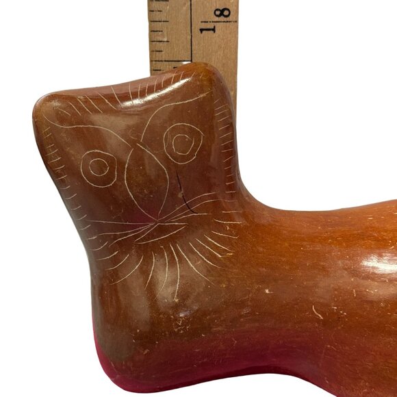 Vintage Mexican Folk Art Brown Clay Pottery Etched Tonala Cat Figurine - Picture 9 of 10